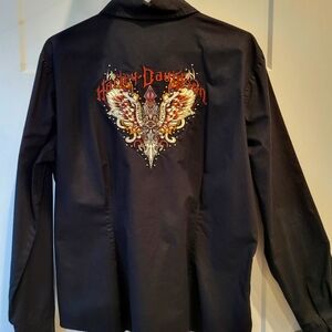 Harley-Davidson Women's Long-sleeved Embriodered Black Cotton Shirt. Size XL.